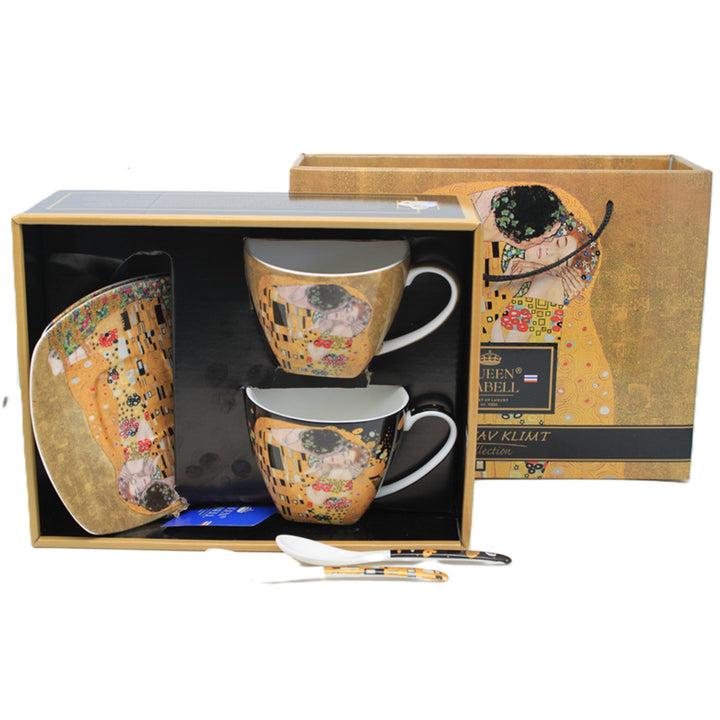 Set of 2 porcelain Queen Isabell cups, Klimt's Kiss motif, teaspoons, 250ml, W25KL60-2-19000