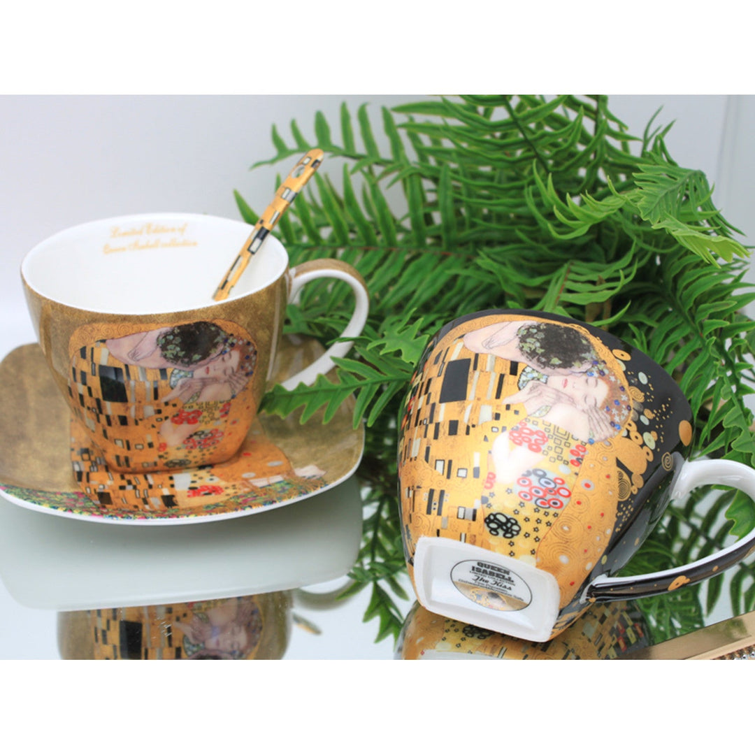 Set of 2 porcelain Queen Isabell cups, Klimt's Kiss motif, teaspoons, 250ml, W25KL60-2-19000