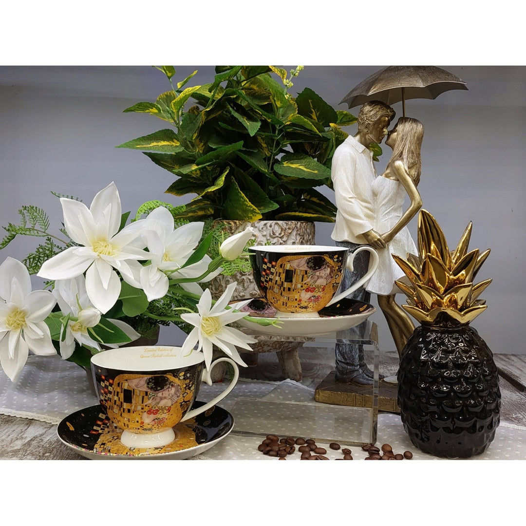 Set of 2 Queen Isabell porcelain cups, Klimt's Kiss motif, 250ml, W8KL356-22383