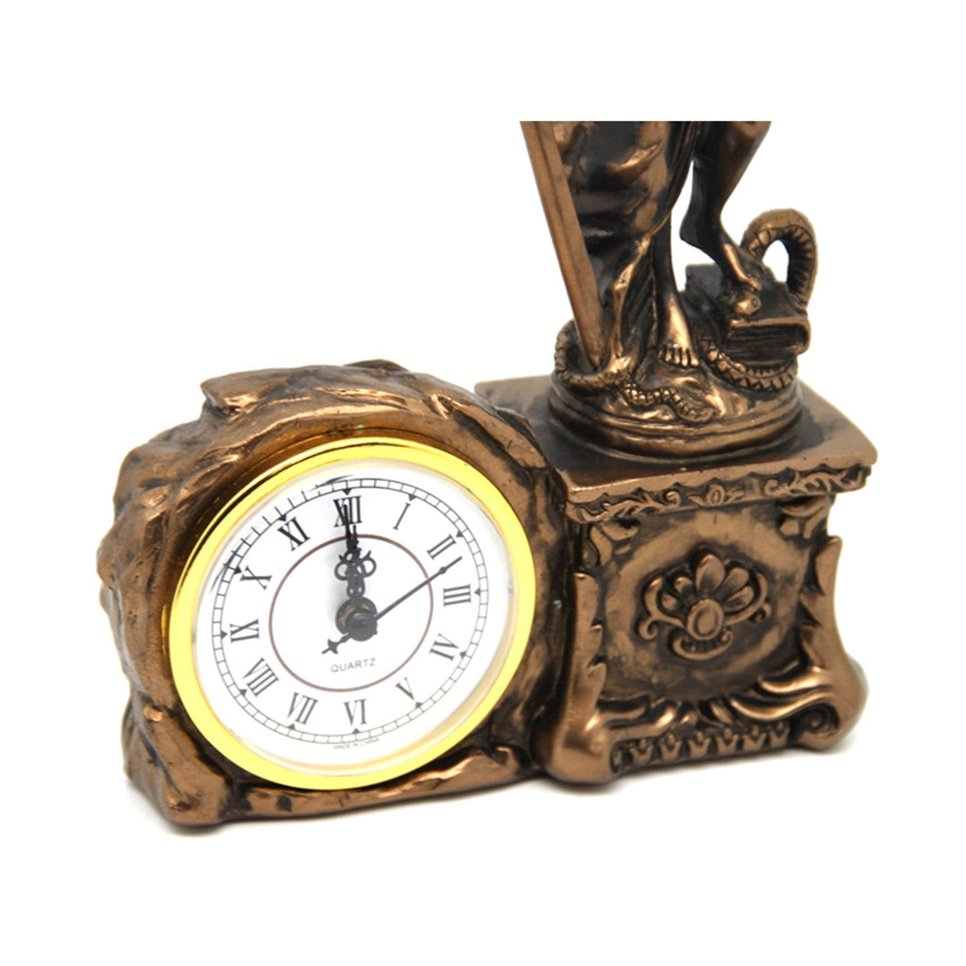 Figurine of Temida with scale and sword, clock, bronze ornament, Queen Isabel