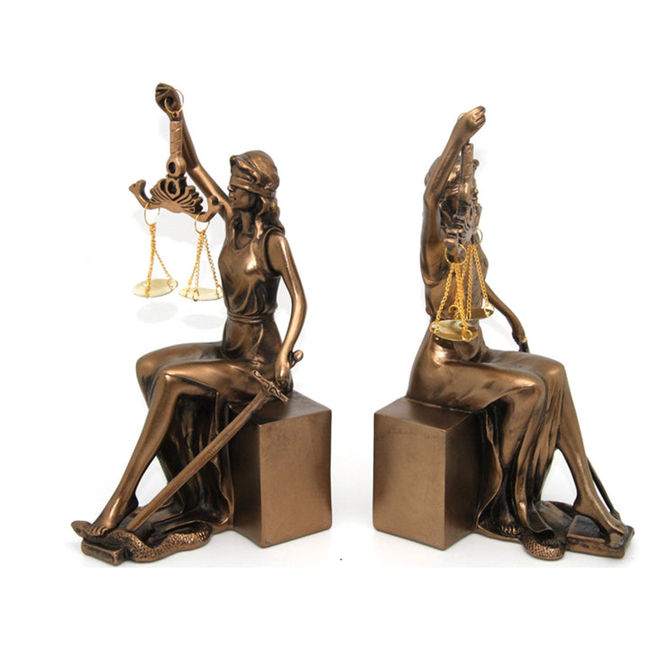 Figurines of Themis with scale and sword, book rests, Queen Isabel, 2 pieces