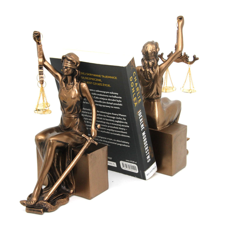 Figurines of Themis with scale and sword, book rests, Queen Isabel, 2 pieces