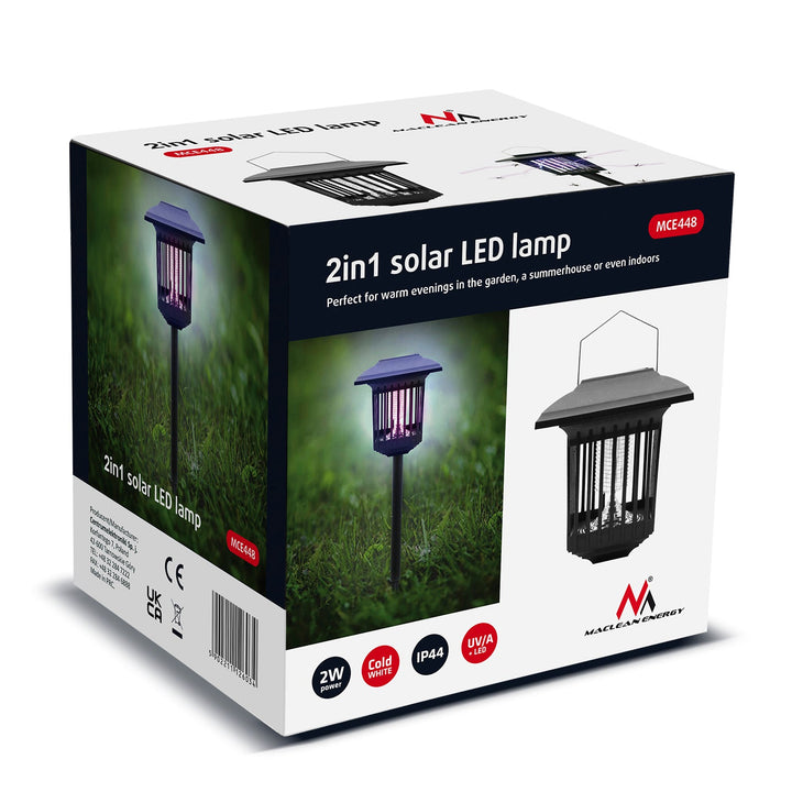 Maclean Solar LED Insecticide Light, IP44, LED/UV, 2*AA Ni-MH 200 mAh battery, solar 2V DC MCE448, 2 pieces