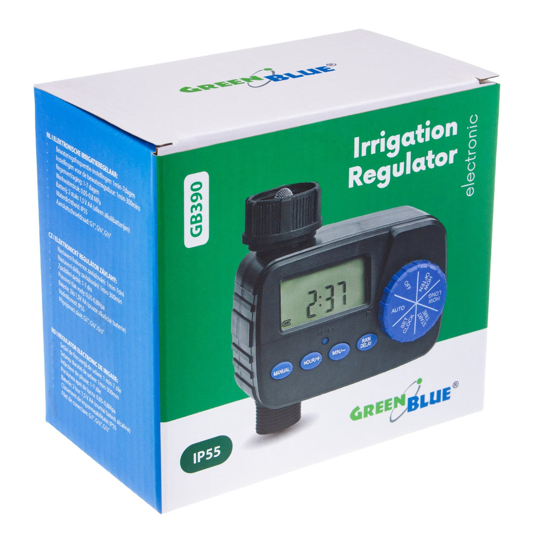 GreenBlue electronic irrigation controller, programmer, power supply 2x1.5V AA, GB390 + 2x Varta Industrial AA alkaline battery