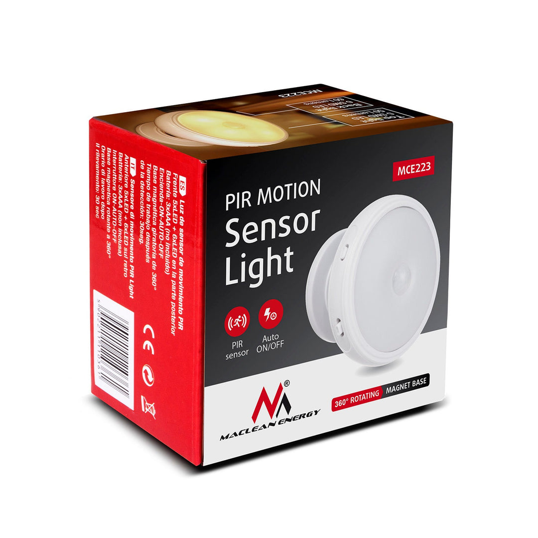 Maclean motion sensor LED lamp, magnet, back light, light modes: continuous, PIR sensor, 3xAA, MCE223 + 3 x Varta Industrial batteries