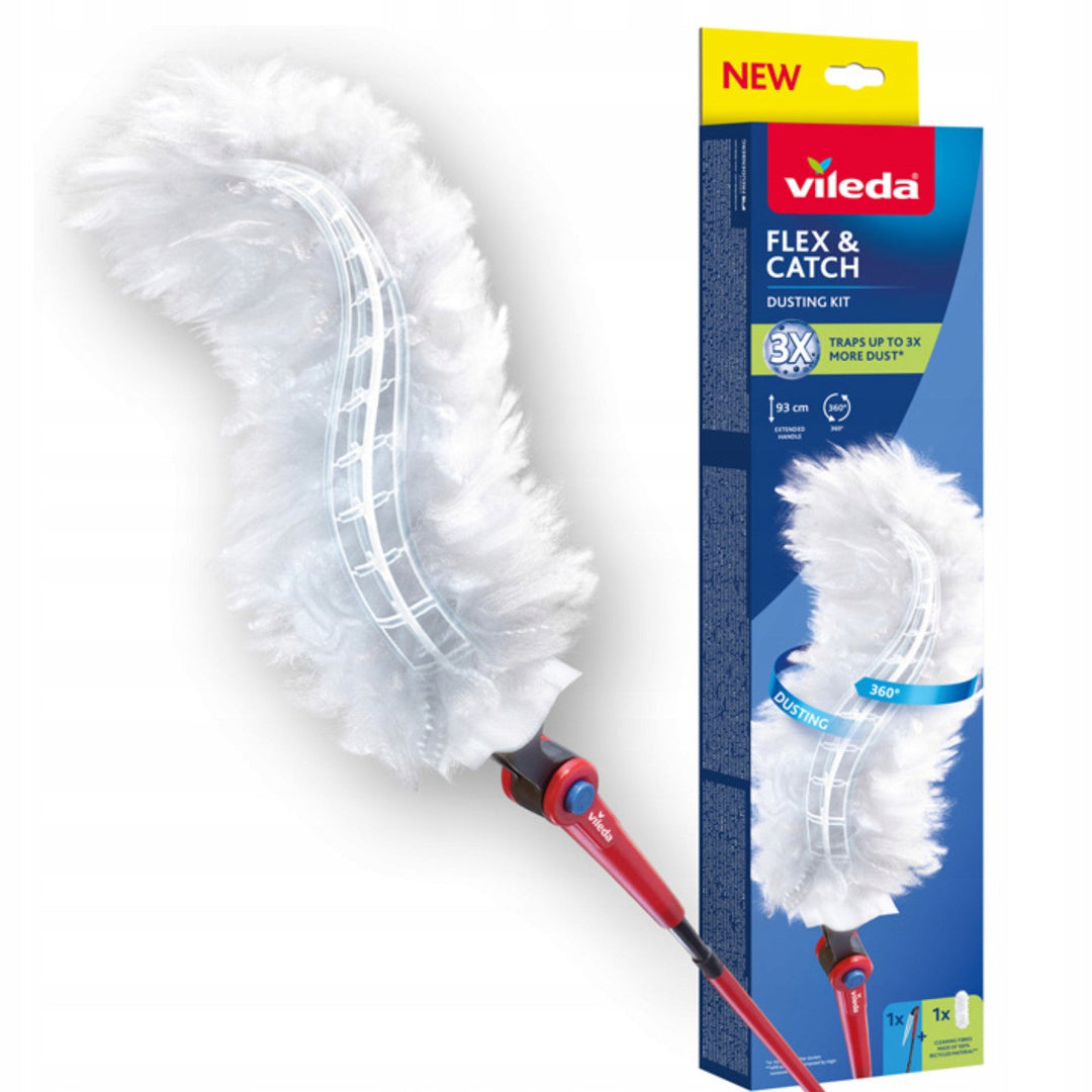 Vileda Flex&Catch dust broom, long handle, 1 refill included, anti-slip, flexible head, 179434