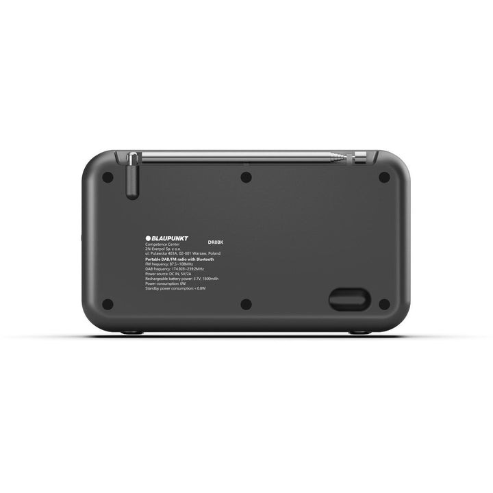 Blaupunkt Portable Radio, DAB+ digital radio and FM tuner, Bluetooth, headphone output, 2.4 inch color display, clock and alarm function, battery powered and charged via USB-C, DR8BK