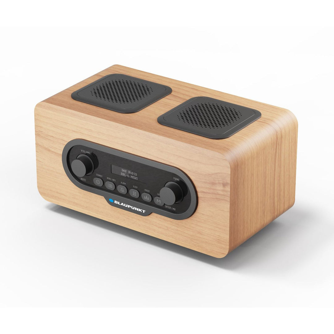 Blaupunkt portable radio, DAB+ digital radio and FM tuner, Bluetooth, headphone output, USB and microSD player, LCD display, clock and alarm function, powered by USB-C rechargeable battery, DR10CR
