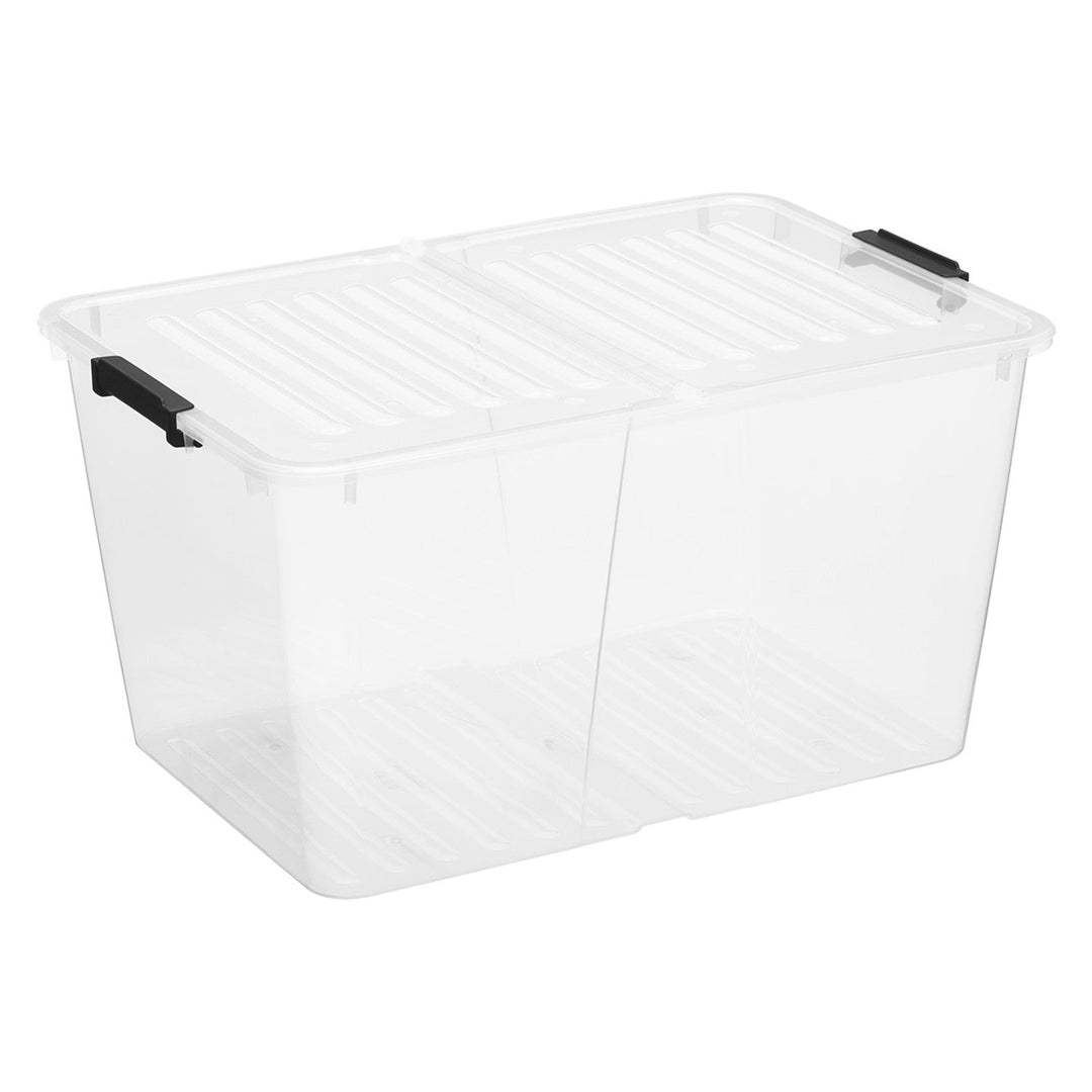 Plast Team Home Box Flex 50L double lid container, folding lid, safety clips, transparent, 23030800