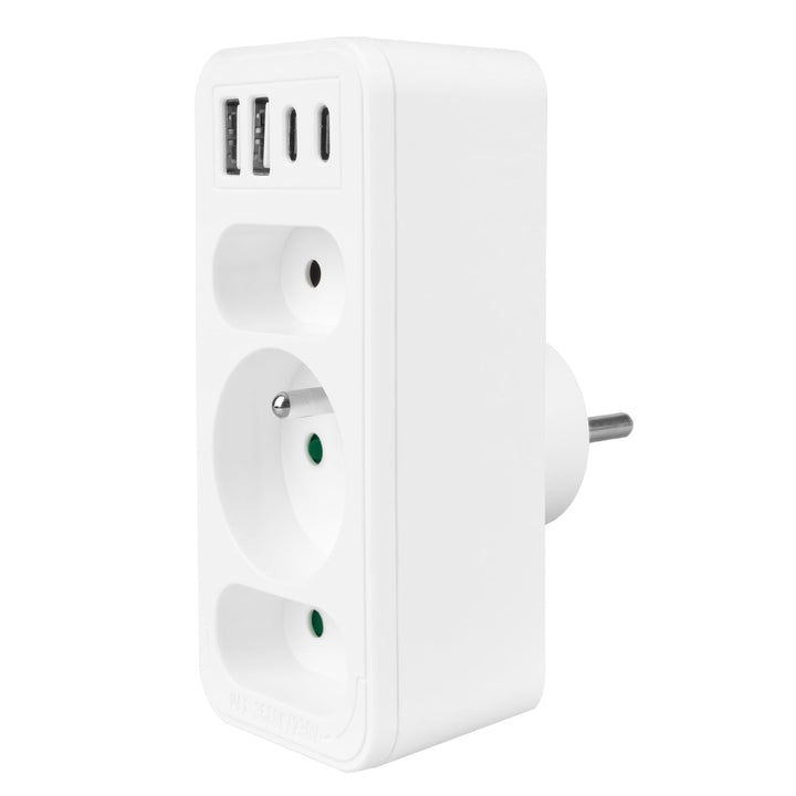 Current socket x3 + 4xUSB Maclean, splitter with 3 sockets, 2xUSB A, 2xUSB C PD 20W, 1x16A + 2x6A, MCE248 F/W, 2 pieces