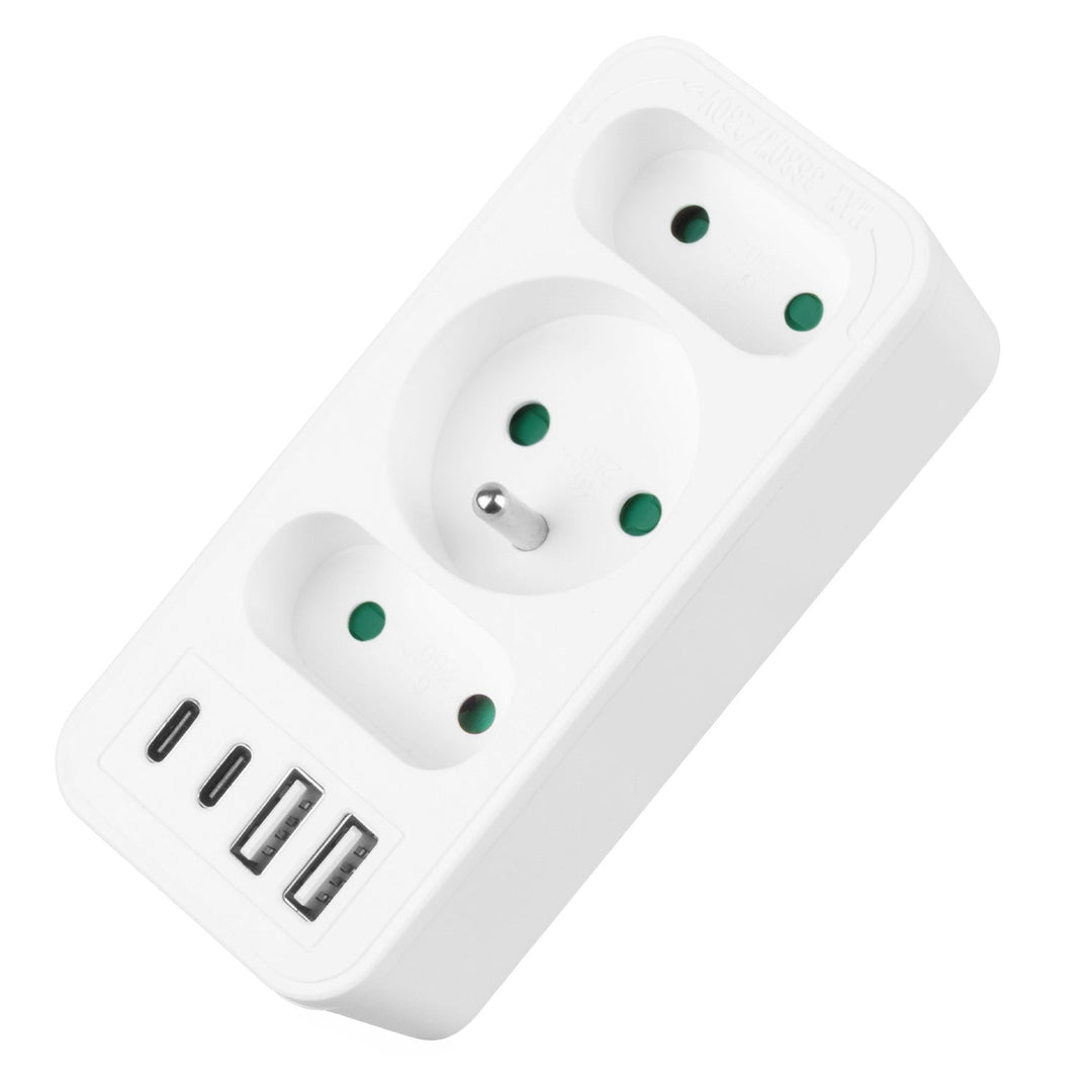 Current socket x3 + 4xUSB Maclean, splitter with 3 sockets, 2xUSB A, 2xUSB C PD 20W, 1x16A + 2x6A, MCE248 F/W, 2 pieces