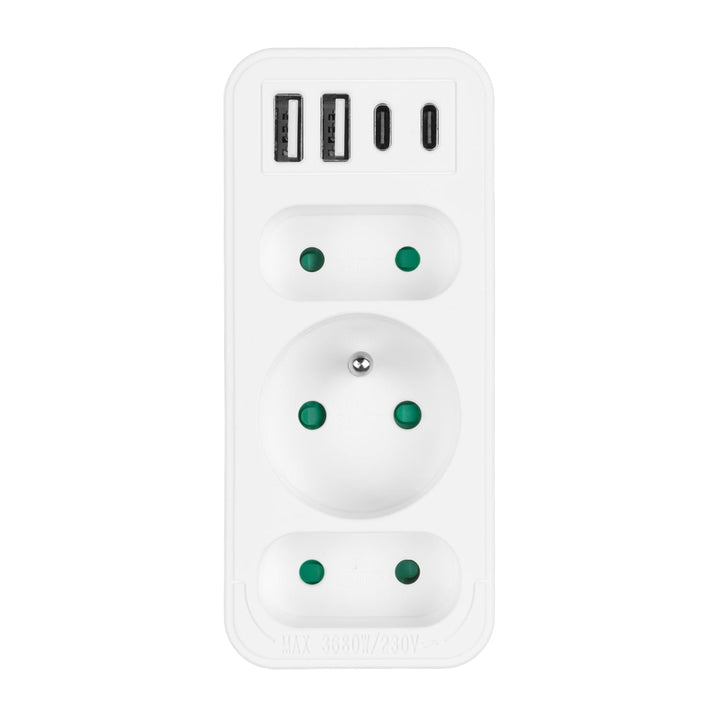 Current socket x3 + 4xUSB Maclean, splitter with 3 sockets, 2xUSB A, 2xUSB C PD 20W, 1x16A + 2x6A, MCE248 F/W, 2 pieces