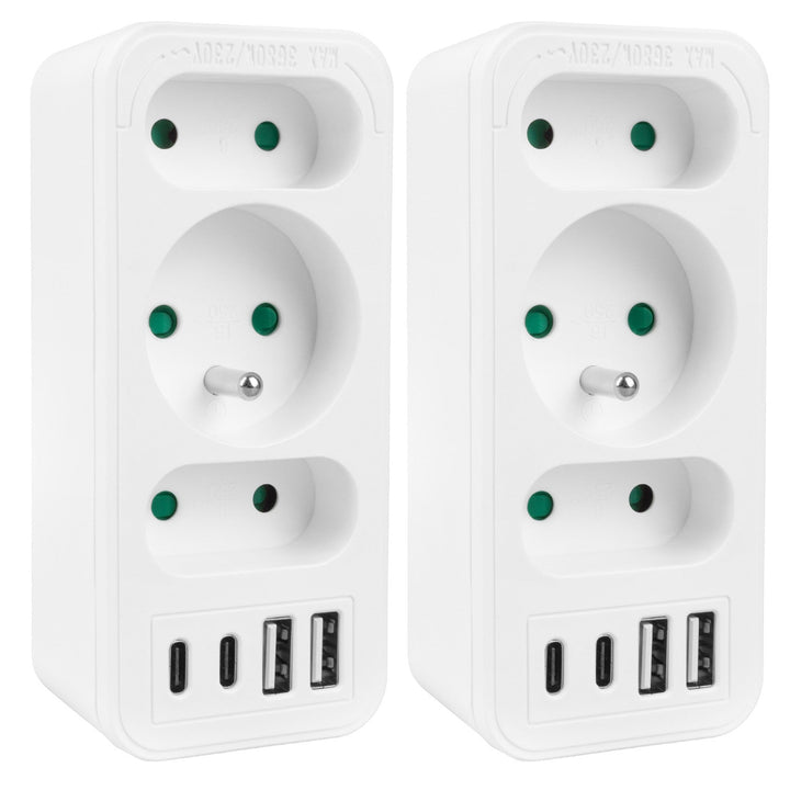 Current socket x3 + 4xUSB Maclean, splitter with 3 sockets, 2xUSB A, 2xUSB C PD 20W, 1x16A + 2x6A, MCE248 F/W, 2 pieces