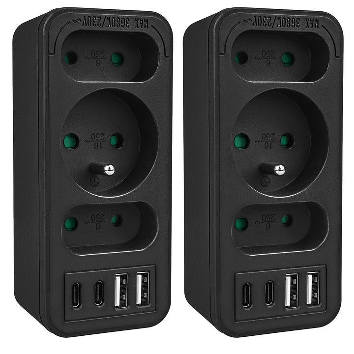 Current socket x3 + 4xUSB Maclean, splitter with 3 sockets, 2xUSB A, 2xUSB C PD 20W, 1x16A + 2x6A, MCE248 F/B, 2 pieces