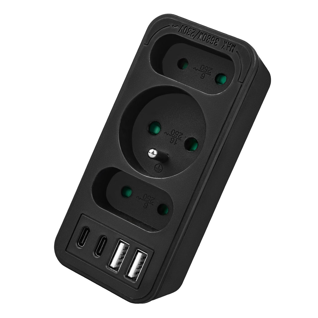 Current socket x3 + 4xUSB Maclean, splitter with 3 sockets, 2xUSB A, 2xUSB C PD 20W, 1x16A + 2x6A, MCE248 F/B, 3 pieces