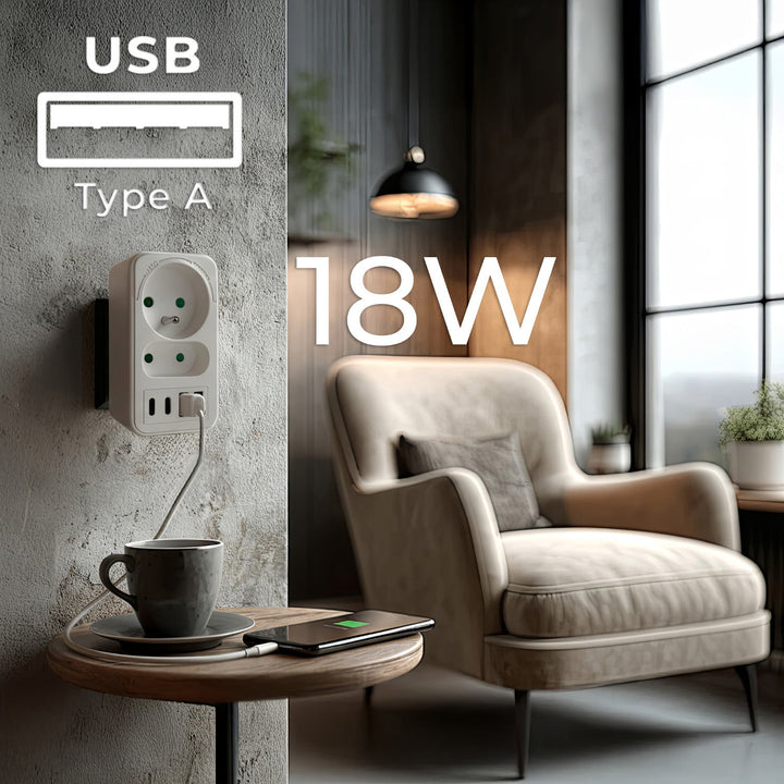 Current socket x2 + 4xUSB Maclean, splitter with 2 sockets, 2xUSB A, 2xUSB C PD 20W, 1x16A + 1x6A, MCE249 F/W, 2 pieces