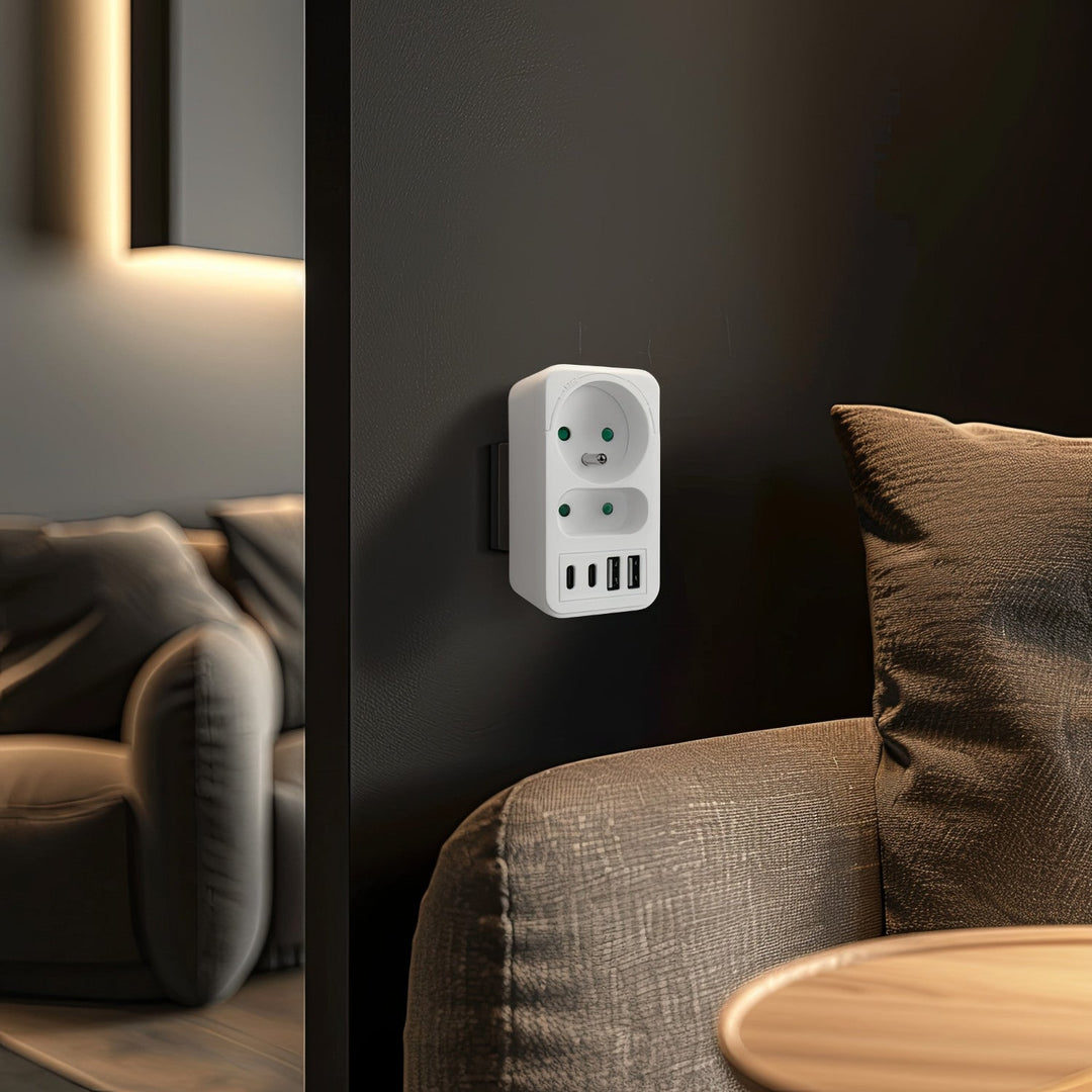 Current socket x2 + 4xUSB Maclean, splitter with 2 sockets, 2xUSB A, 2xUSB C PD 20W, 1x16A + 1x6A, MCE249 F/W, 2 pieces