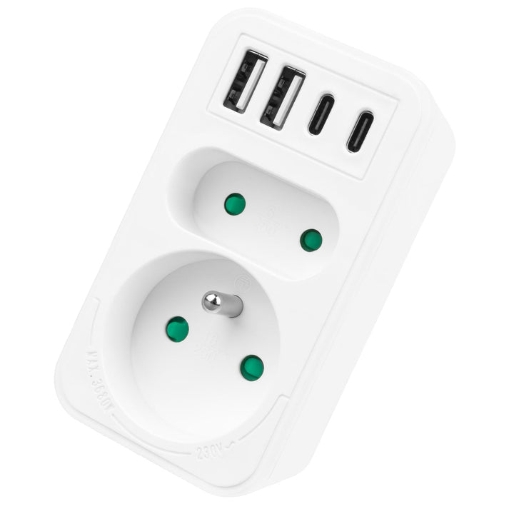 Current socket x2 + 4xUSB Maclean, splitter with 2 sockets, 2xUSB A, 2xUSB C PD 20W, 1x16A + 1x6A, MCE249 F/W, 3 pieces