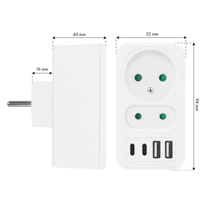Current socket x2 + 4xUSB Maclean, splitter with 2 sockets, 2xUSB A, 2xUSB C PD 20W, 1x16A + 1x6A, MCE249 F/W, 3 pieces