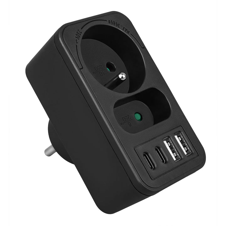 Current socket x2 + 4xUSB Maclean, splitter with 2 sockets, 2xUSB A, 2xUSB C PD 20W, 1x16A + 1x6A, MCE249 F/B, 2 pieces