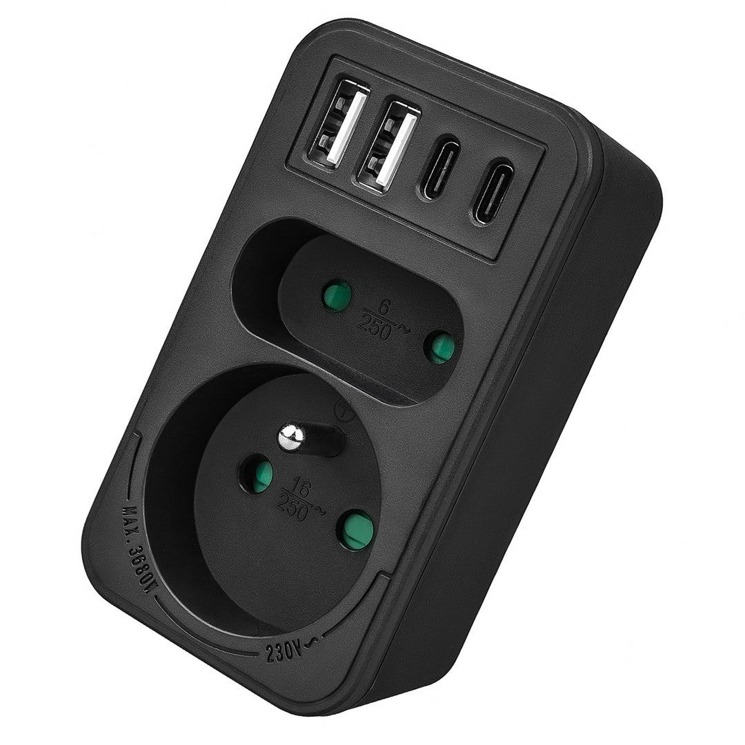 Current socket x2 + 4xUSB Maclean, splitter with 2 sockets, 2xUSB A, 2xUSB C PD 20W, 1x16A + 1x6A, MCE249 F/B, 2 pieces