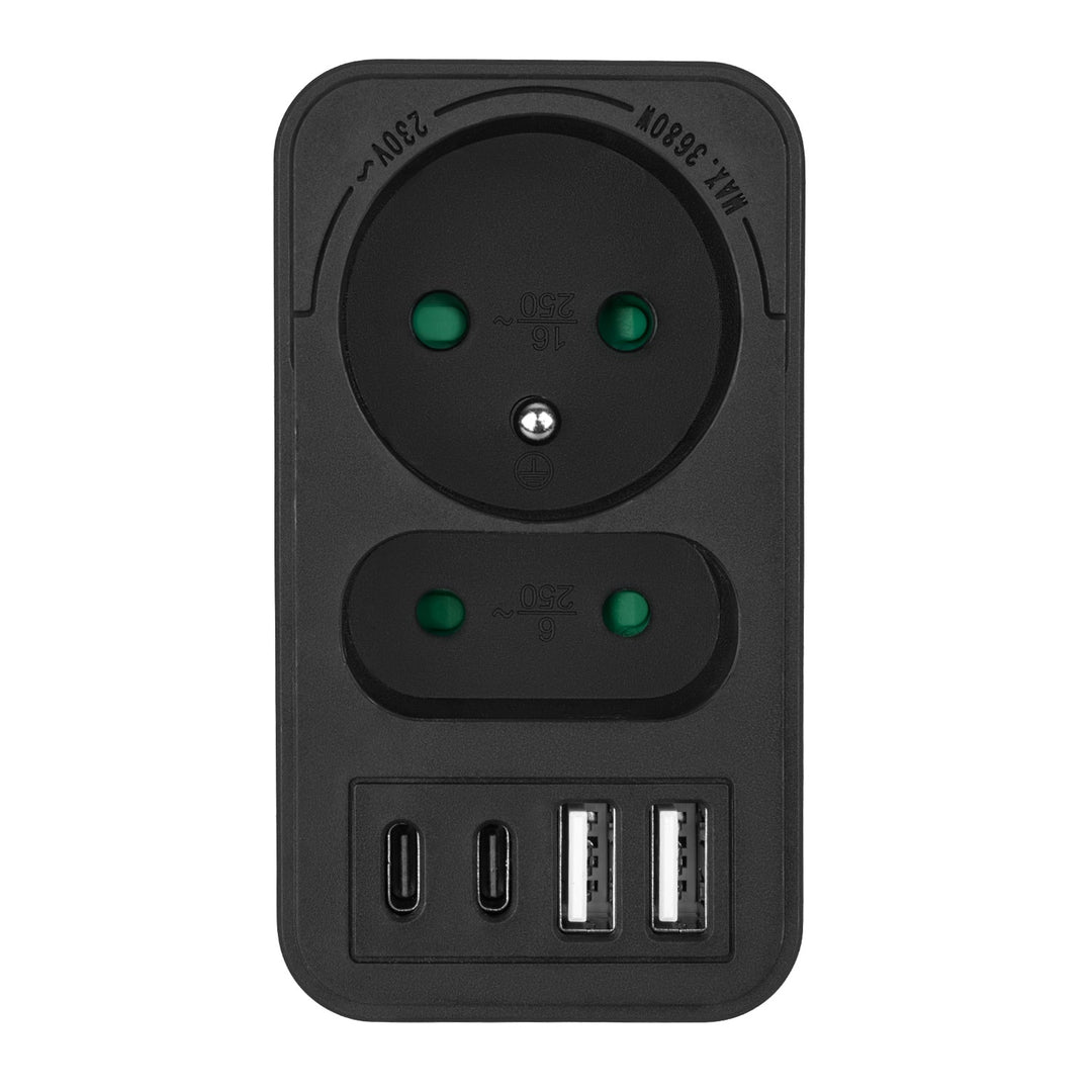 Current socket x2 + 4xUSB Maclean, splitter with 2 sockets, 2xUSB A, 2xUSB C PD 20W, 1x16A + 1x6A, MCE249 F/B, 2 pieces