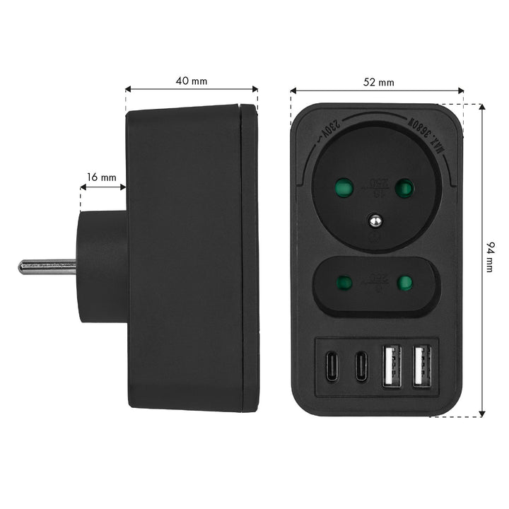 Maclean current socket x2 + 4xUSB, splitter with 2 sockets, 2xUSB A, 2xUSB C PD 20W, 1x16A + 1x6A, MCE249 F/B, 3 pieces