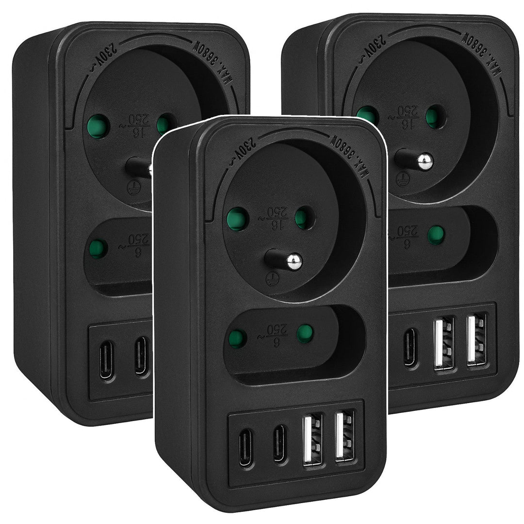Maclean current socket x2 + 4xUSB, splitter with 2 sockets, 2xUSB A, 2xUSB C PD 20W, 1x16A + 1x6A, MCE249 F/B, 3 pieces
