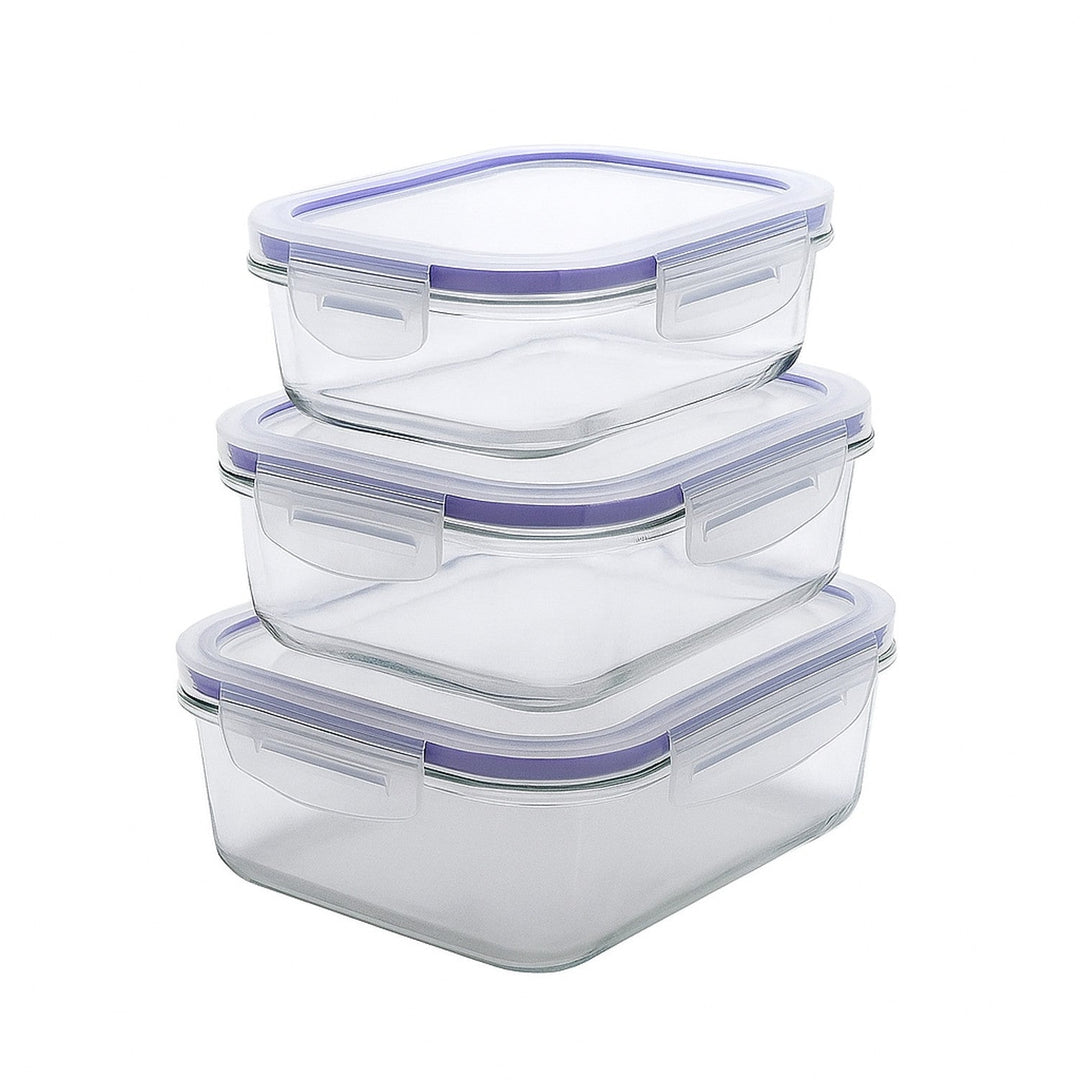 Set of 3 Practic food containers, capacity 0.6, 1 and 2 l, lids with clips