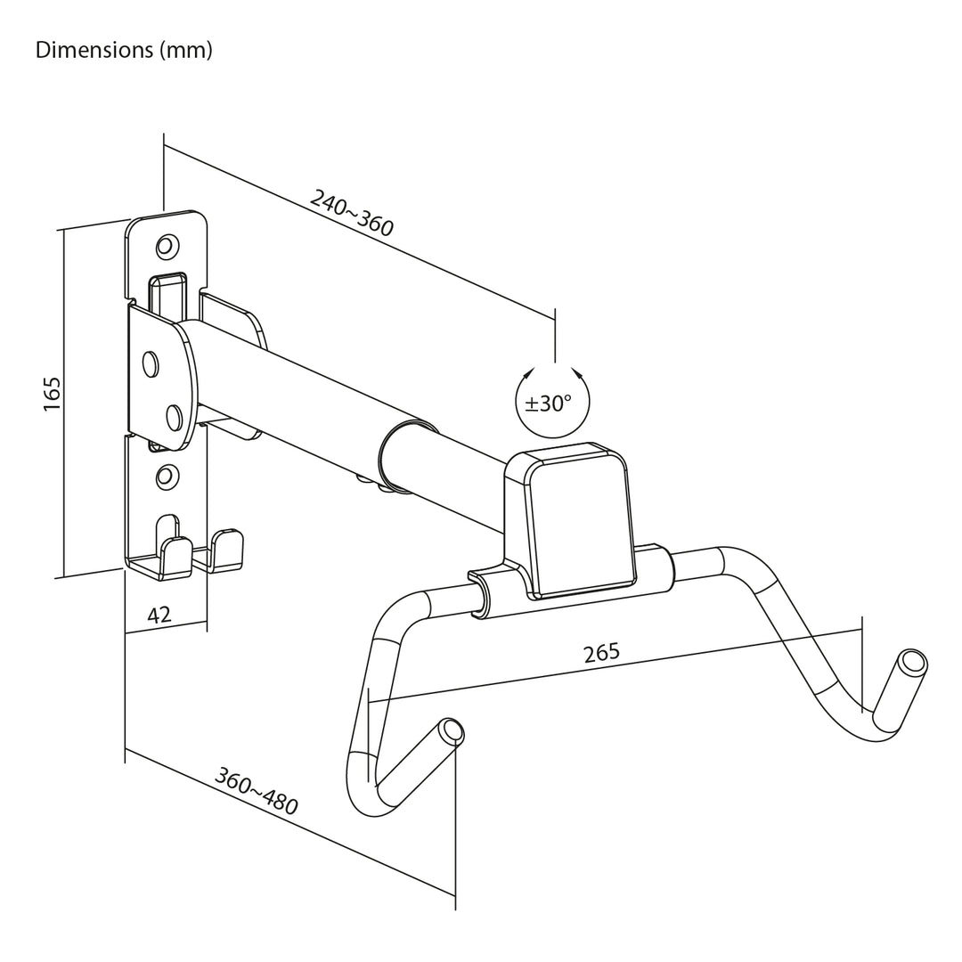 Maclean Horizontal Wall-Mounted Bike Rack, Steel, Max. Load 30 kg, Adjustable Angle, MC-172