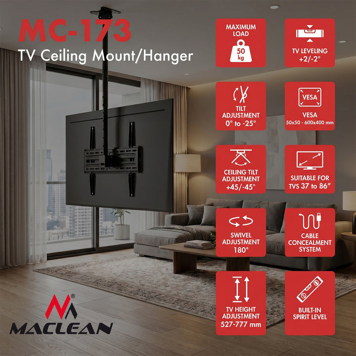 Maclean Ceiling Mount for TV, max. load 50 kg, 37–86", max. VESA 600x400, MC-173