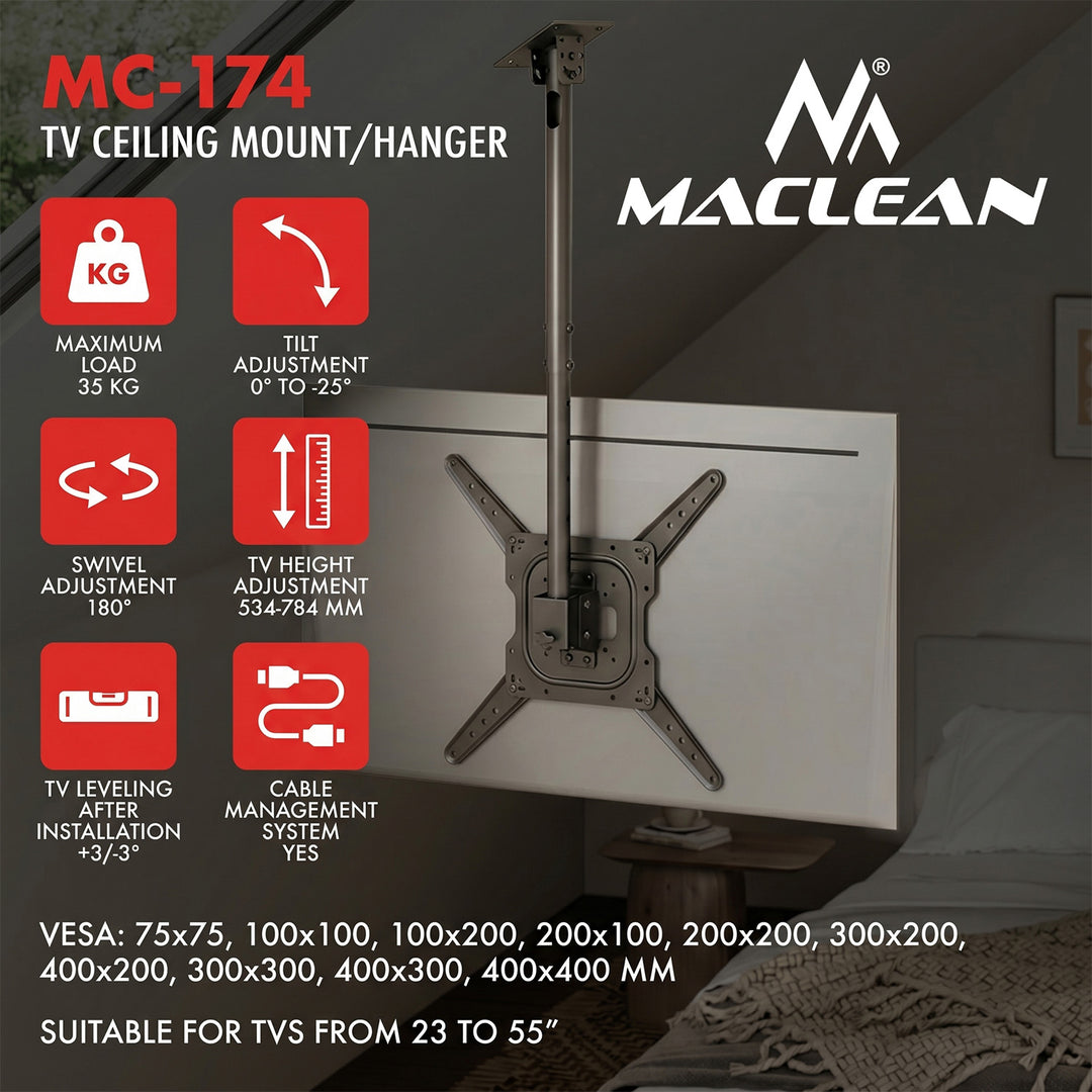 Maclean Ceiling Mount for TV, max. load 35 kg, 23–55", max. VESA 400x400, MC-174