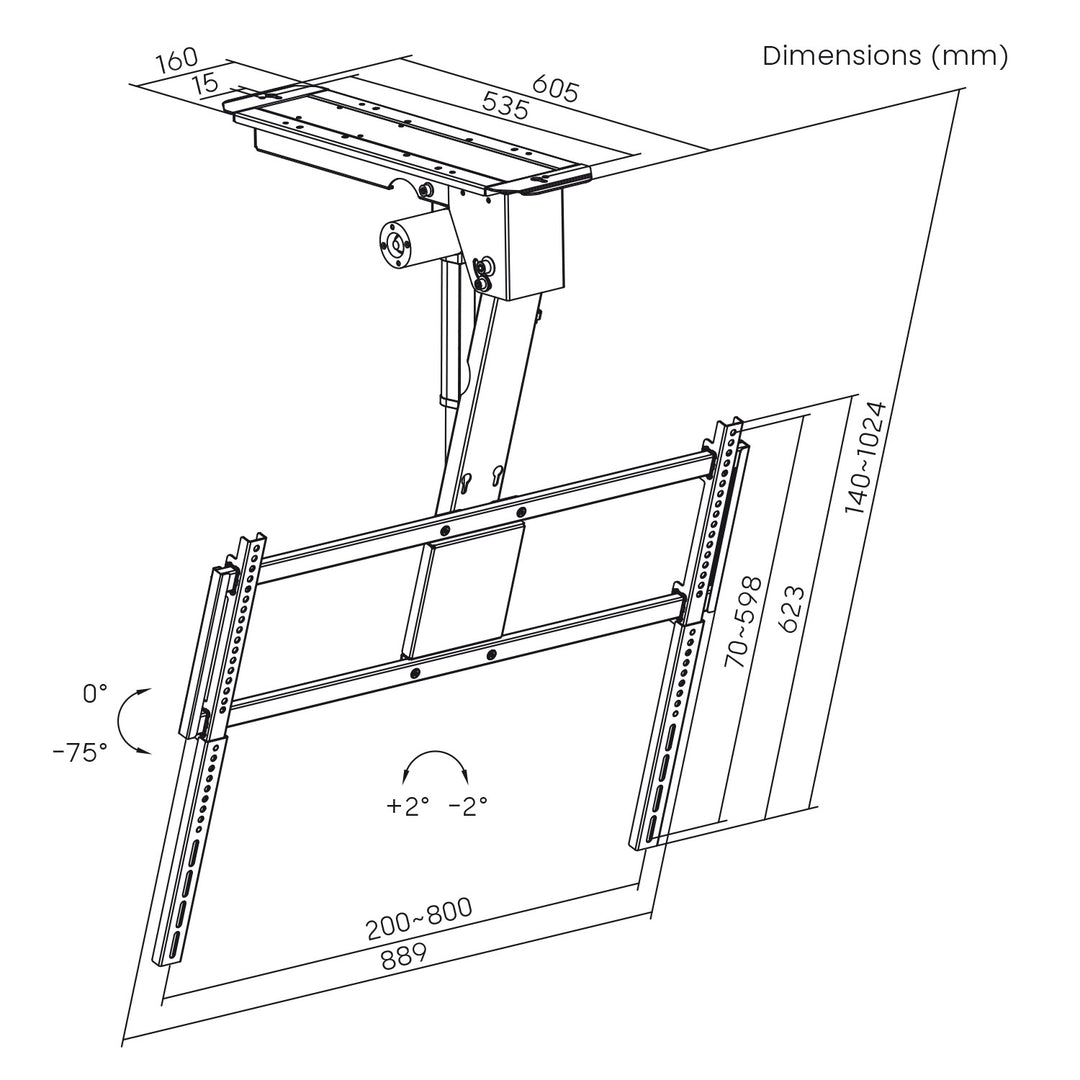 Maclean Electric TV Mount, Ceiling-Mounted, Tuya Compatible, Max. VESA 800x400, for 43-86" TVs, Max. 55 kg, MC-176 T