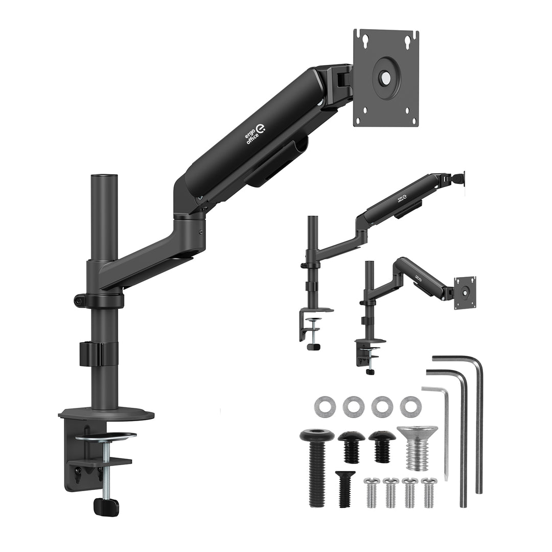 Ergo Office Monitor Mount/Hanger, Gas Spring, 17"-32", 1-10 kg, Matte Black, Max. VESA 100x100, ER-691 B