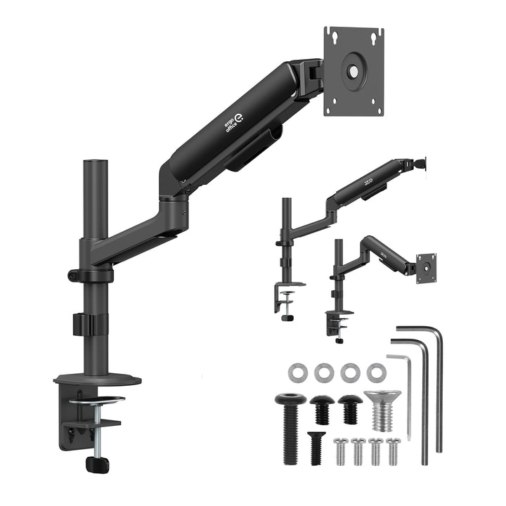 Ergo Office Monitor Mount/Hanger, Gas Spring, 17"-32", 1-10 kg, Matte Black, Max. VESA 100x100, ER-691 B