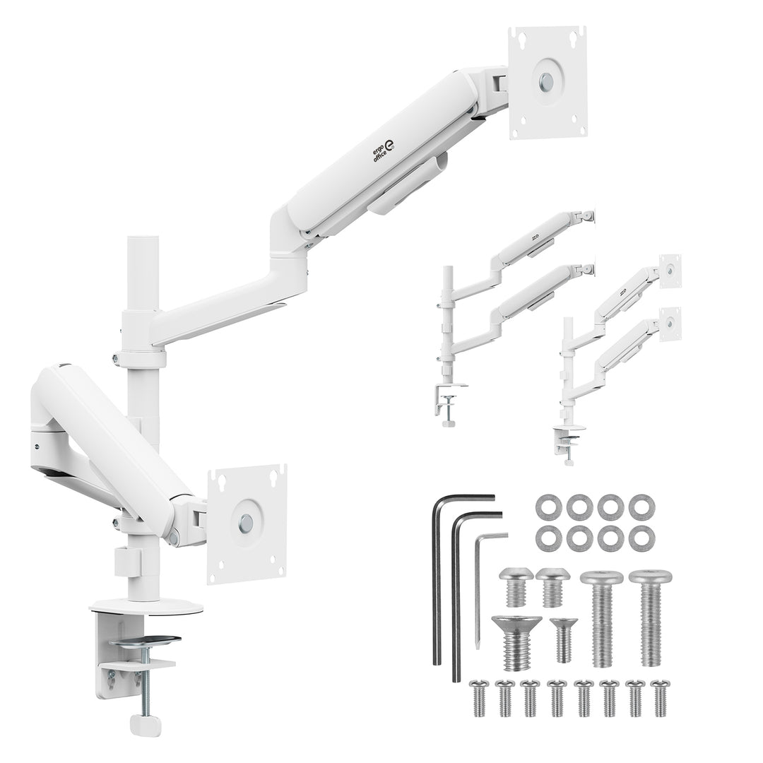 Ergo Office Mount/Hanger for 2 Monitors, Gas Spring, 17"-32", 1-10 kg, Matte White, ER-692 W