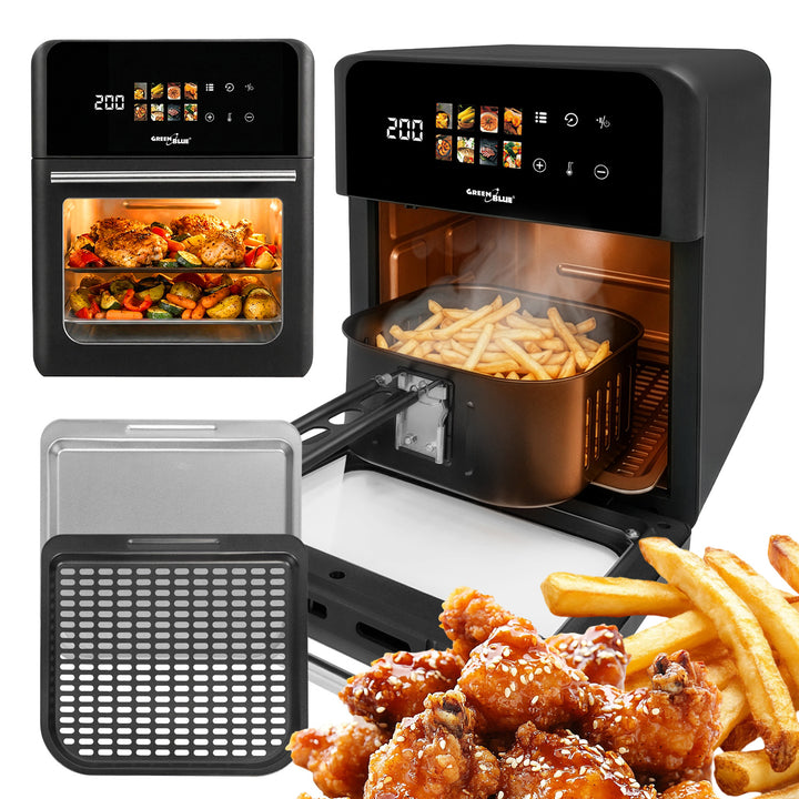 GreenBlue AIR FRYER Oil-Free Air Fryer, 1800W, 10L capacity, 8 programs, accessories, timer, GB950
