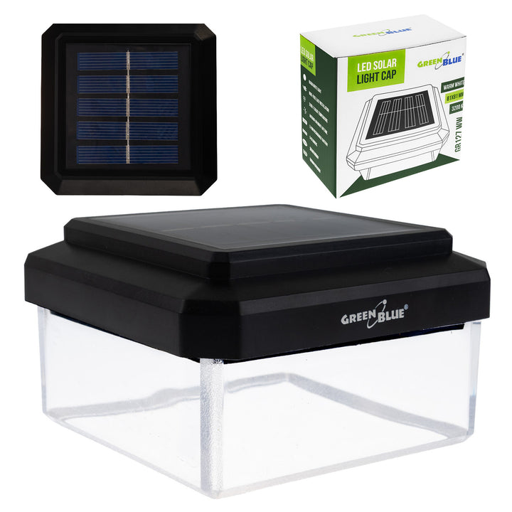 GreenBlue Solar LED Post Light, 80x80mm, Envelope-Shaped Canopy, 3200K, GB127 WW