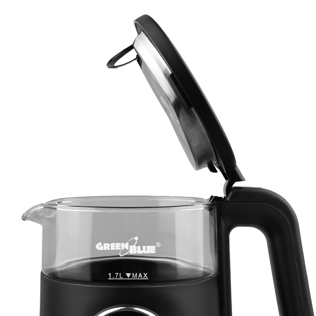 GreenBlue Cordless Electric Kettle, 1.7 L capacity, glass water tank, easy-to-read display, temperature selection, 2200 W, GB670 B