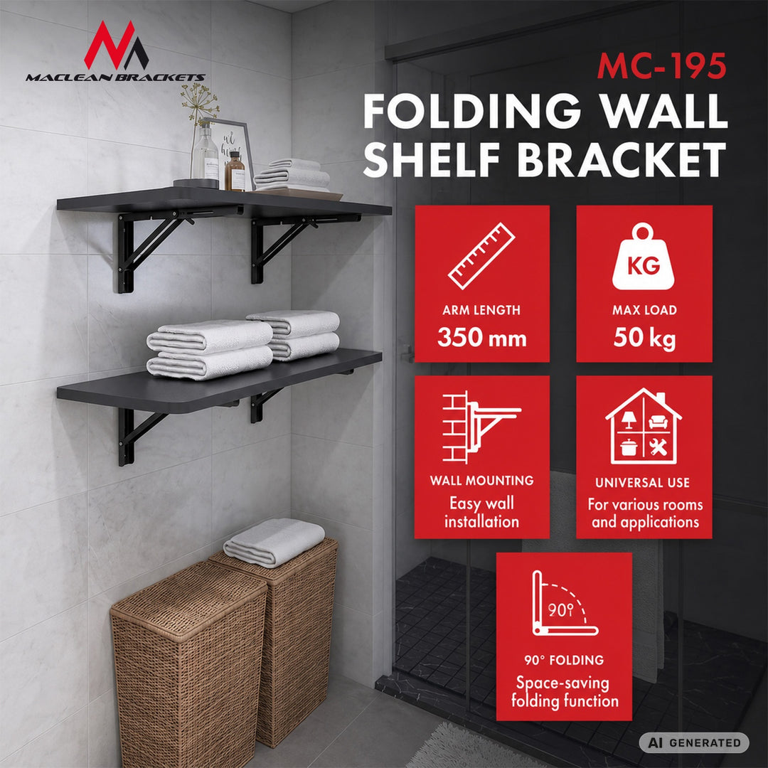 Maclean Folding Wall Shelf Bracket, min. 300 mm, max. 600 mm, max. 50 kg, 2 pieces, MC-195