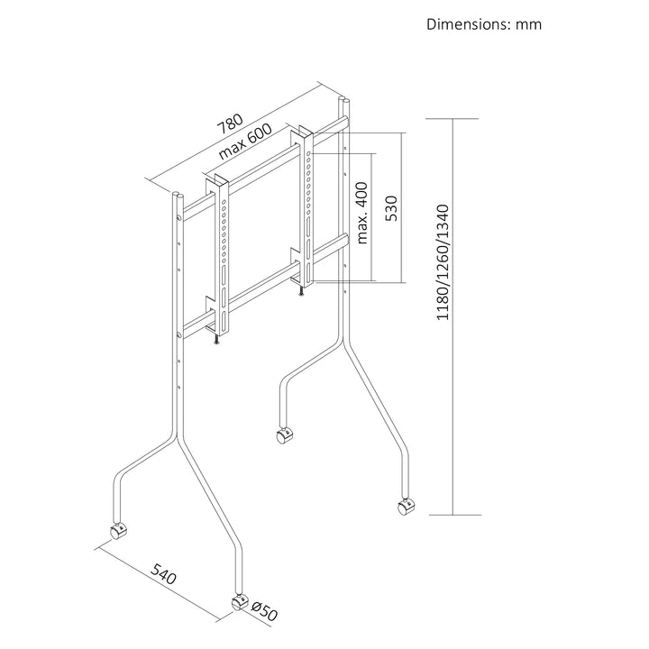 Maclean TV Stand / Cart, on wheels, 37–80", max. load 50 kg, max. VESA 600x400, white, MC-180 W