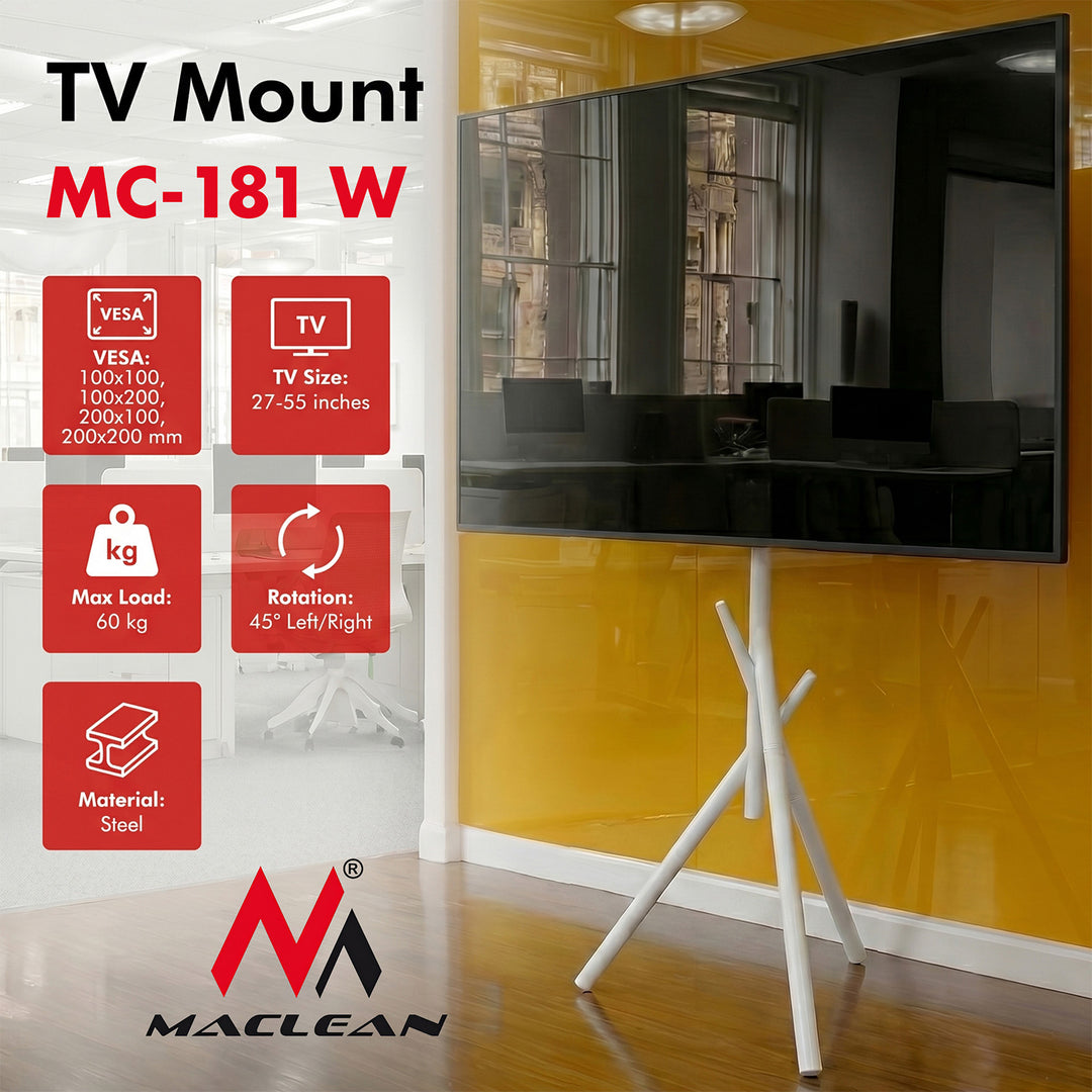 Maclean TV Floor Stand/Mount, 27–55", max. VESA 200x200, max. 60 kg, MC-181 W