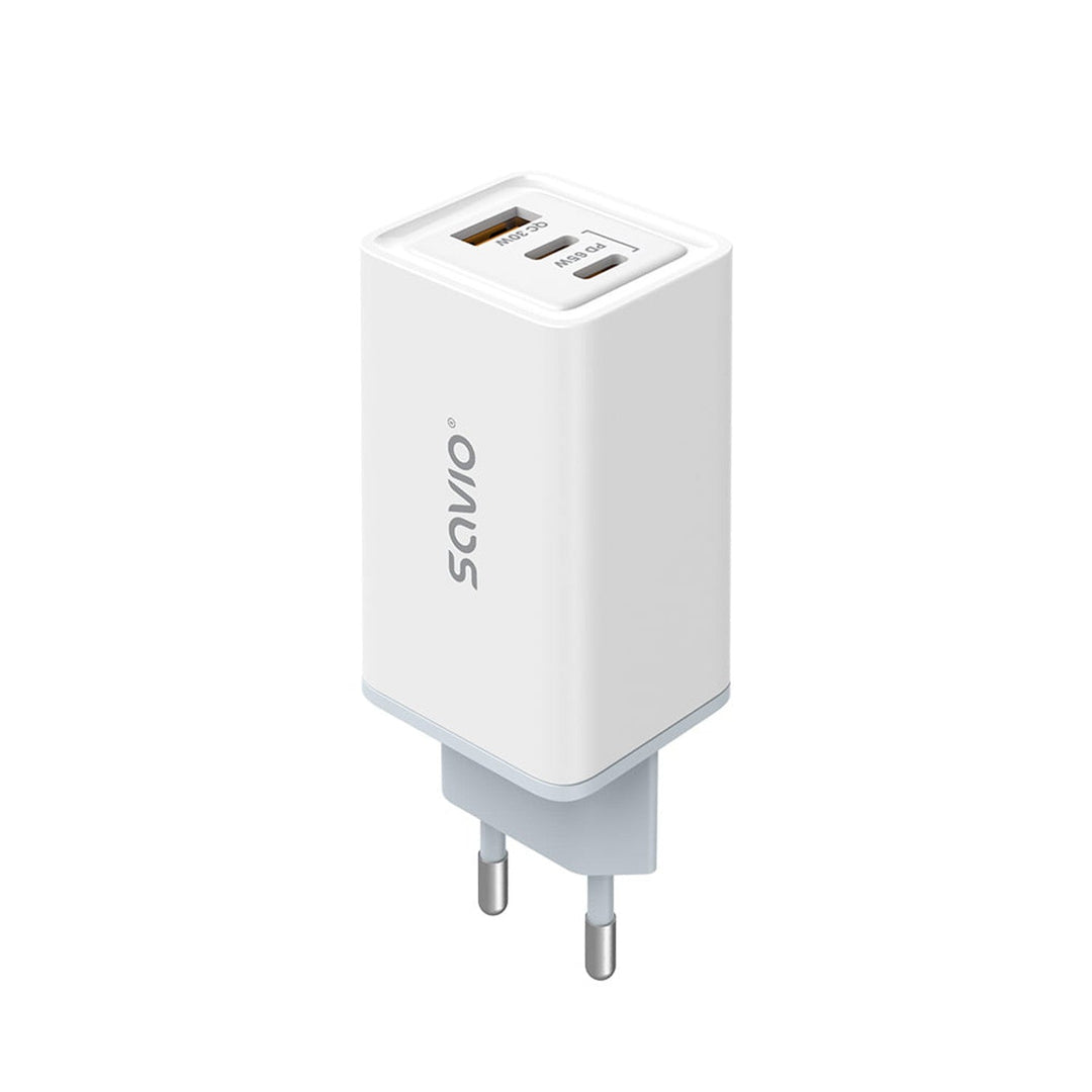Savio Power Charger, 1x USB-A, 2x USB-C, GaN, 65W, white, SAVLA-07