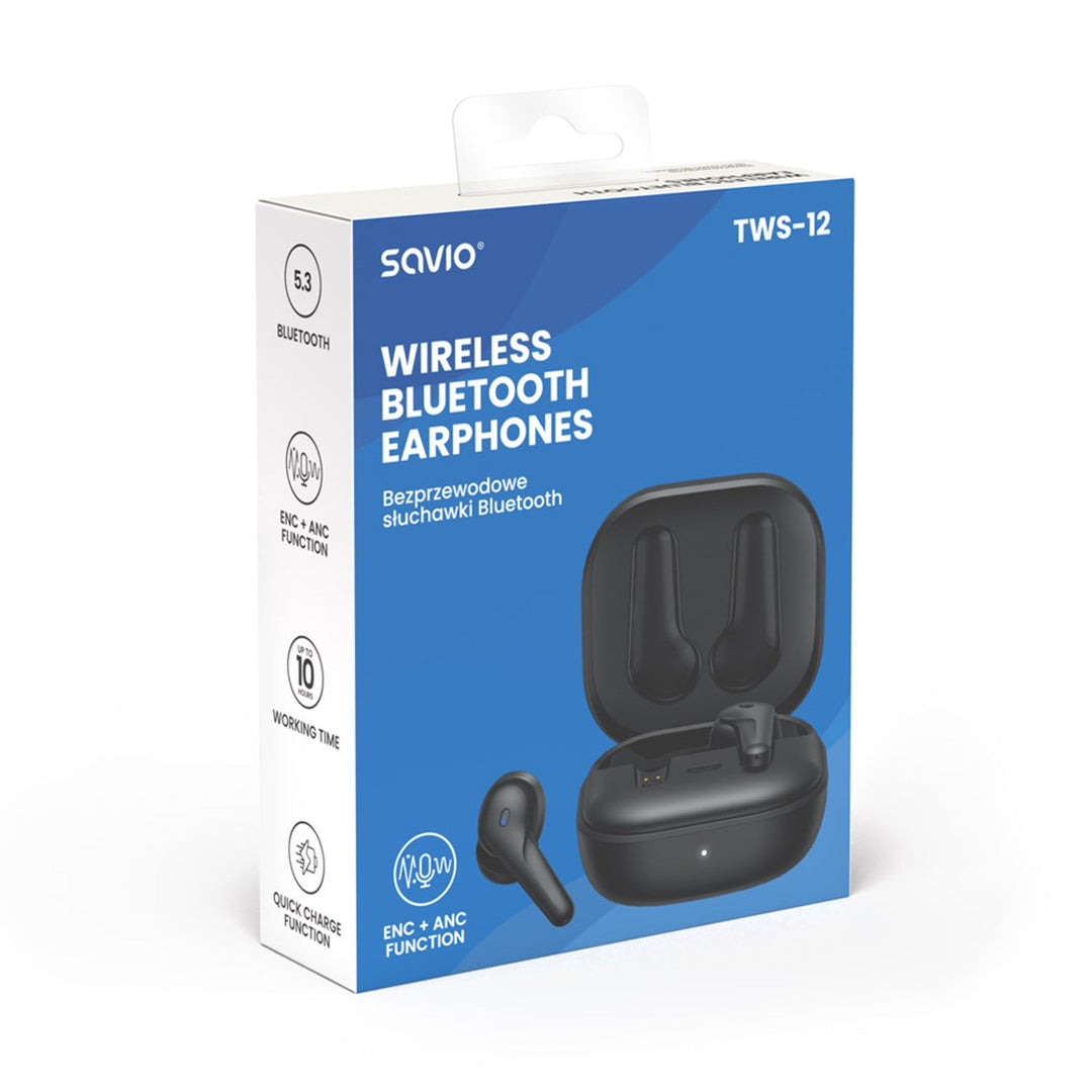 Savio Wireless Headphones, Bluetooth 5.3, ANC, USB-C, black