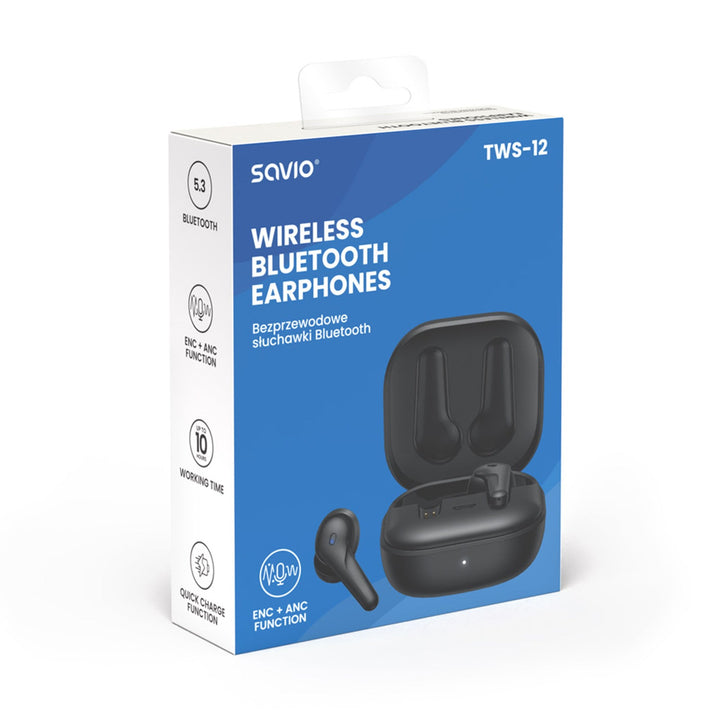 Savio Wireless Headphones, Bluetooth 5.3, ANC, USB-C, black