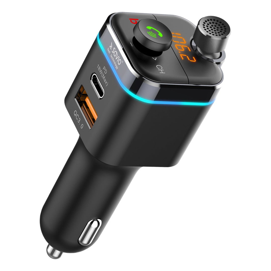 Savio MP3 car transmitter, Bluetooth 5.0, charging function, black, SAVFMTRANSTR-12