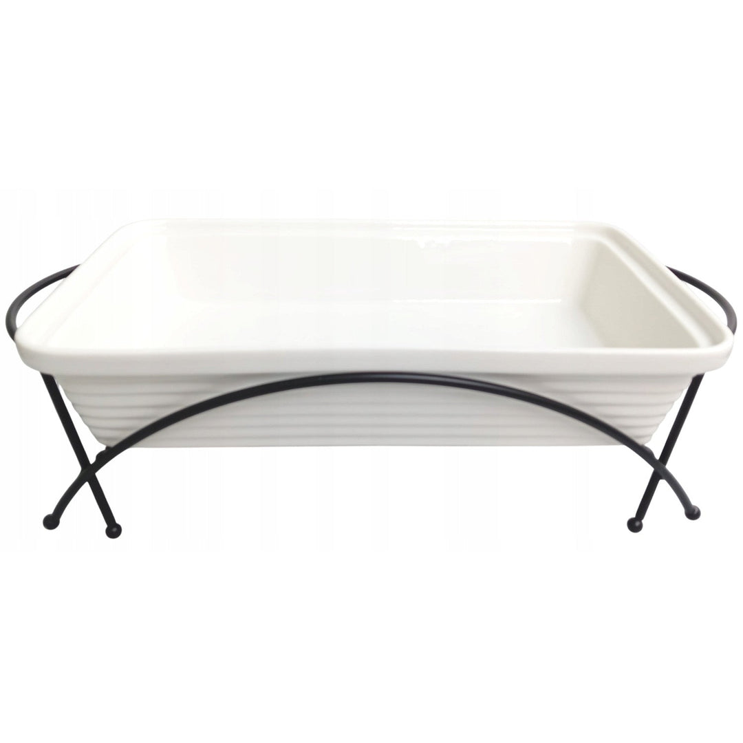 Maestro ceramic food warmer, rectangular, white color, capacity 2.4L, can be used in the oven, rack and lid with handle included, MR-11562-73