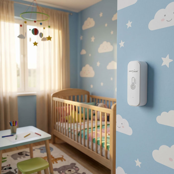 GreenBlue WiFi Temperature and Humidity Sensor, Android/iOS/Alexa/Google Home, 3.0V DC, LR03x2, GB737