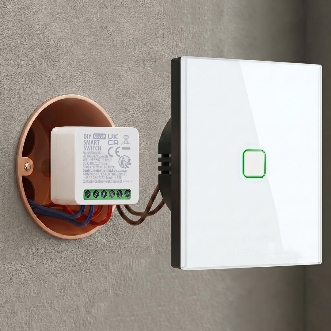 GreenBlue Flush-Mount WiFi Relay, Android/iOS/Alexa/Google Home, 100–240 V AC, 50/60 Hz, max. 16 A, for 150 W LEDs, GB739