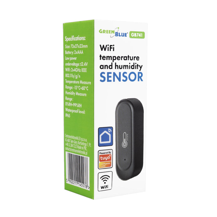 GreenBlue Outdoor WiFi Temperature and Humidity Sensor, Android/iOS, 3.0V DC, LR03x2, IP65, GB741